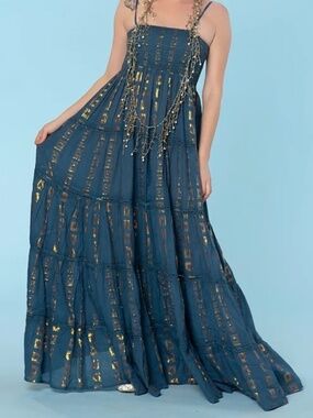 Guadalupe Bohemian Maxi Dress with Metallic Geometrics